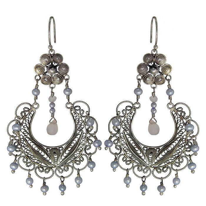 Orecchini Donna EVER FAITH – Zirconi E Perla Simulata, Stile Art Deco Lampadario, Argento (Lunghezza 5.8 Cm)